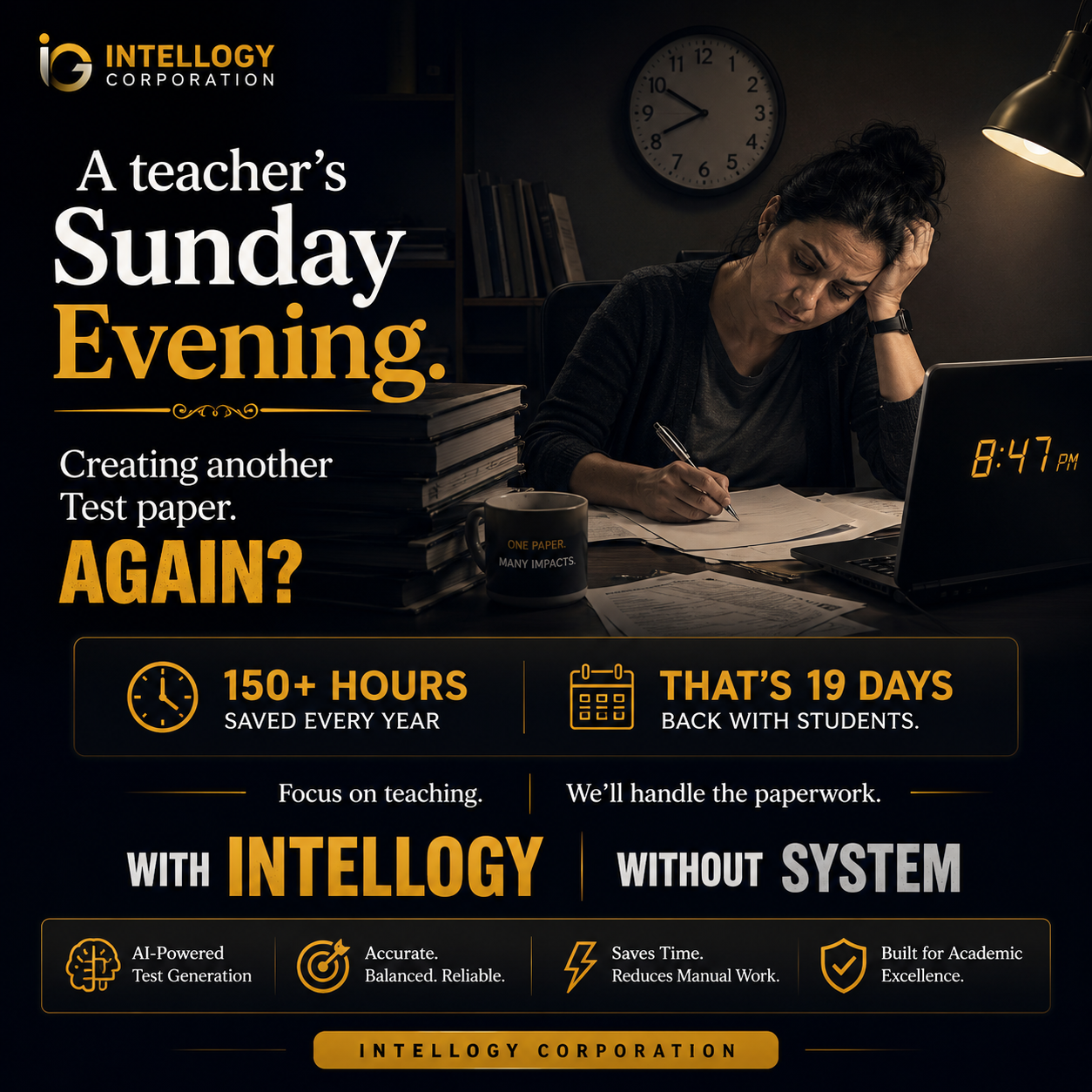 Stressed teacher working on Sunday